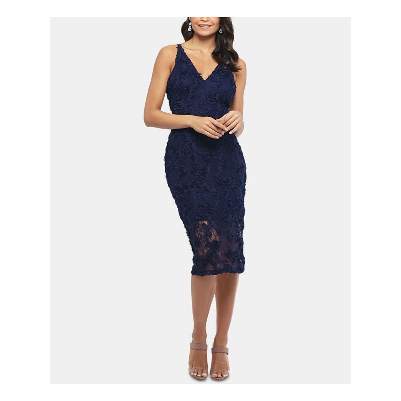 Nwt Xscape Womens Navy Sleeveless Below The Knee Cocktail Body Con Dress 2